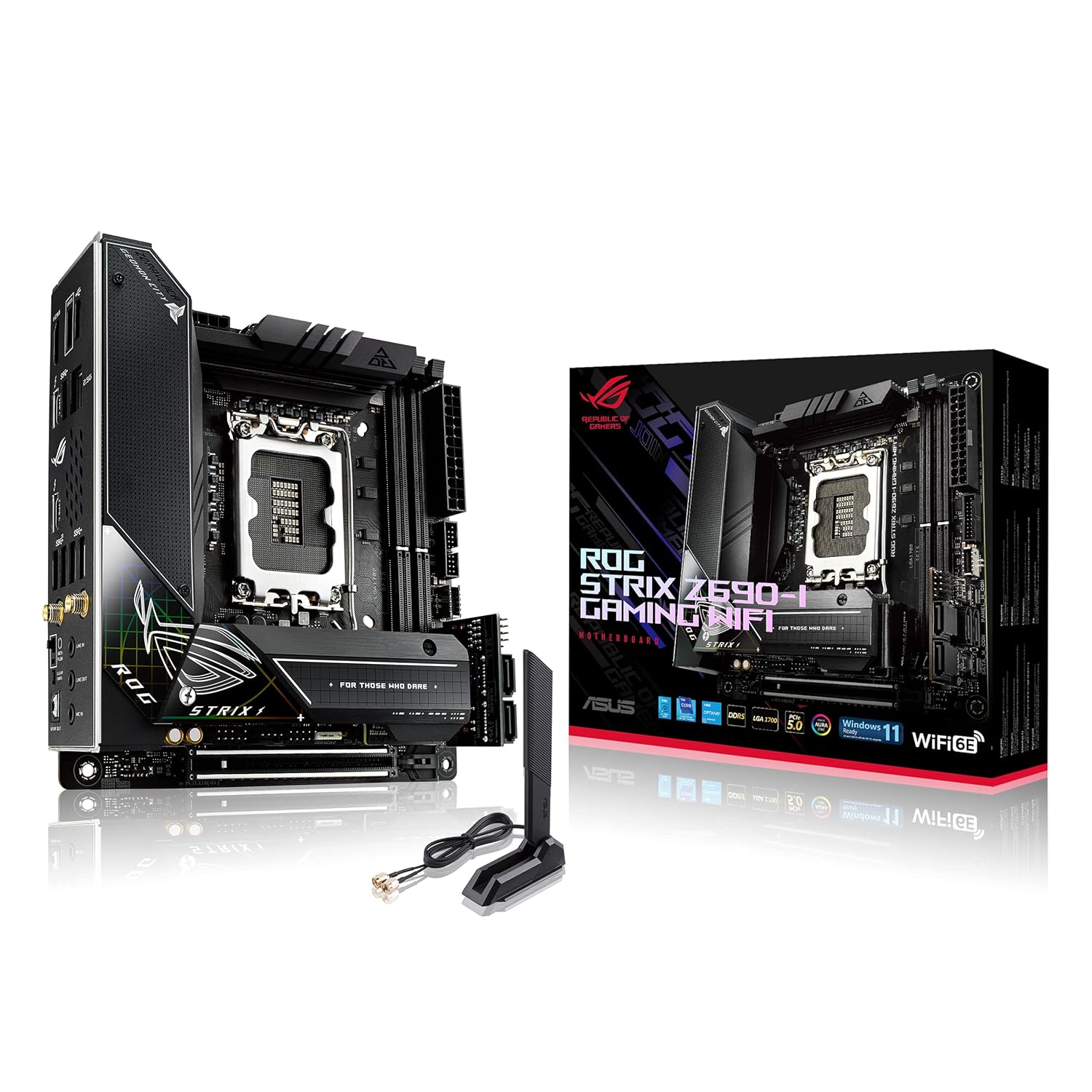 ASUS ROG Strix Z690-I Gaming WiFi 6E LGA 1700 (Intel 12th Gen) mini-ITX gaming motherboard (PCIe 5.0,DDR5,Thunderbolt 4,2.5Gb LAN,USB 3.2 Gen 2×2 front panel Type-C,2x M.2,bundled ITX expansion card)