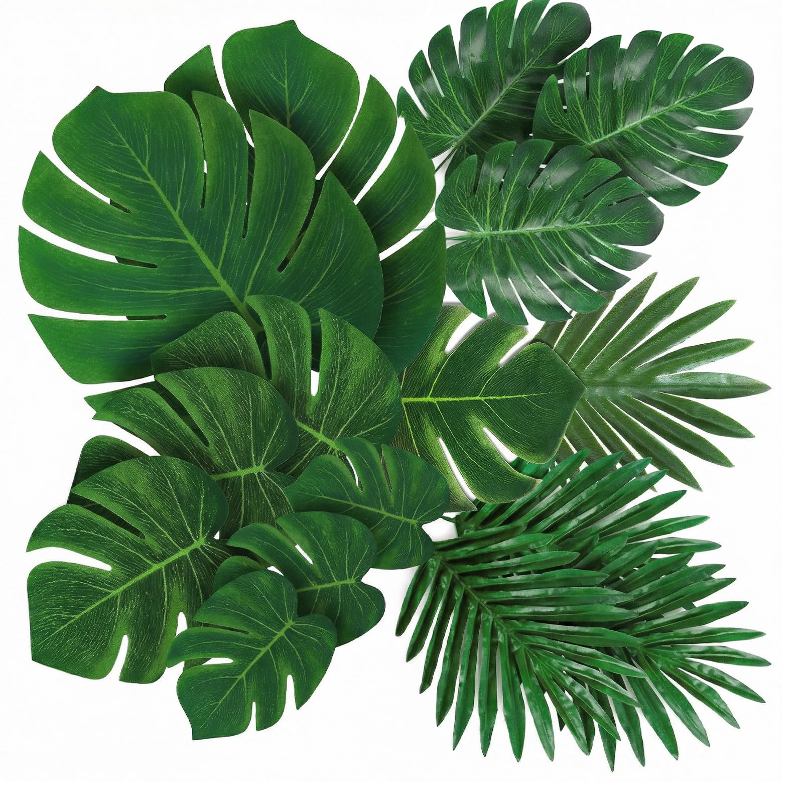 Axafazup 50Pcs Artificial Tropical Palm Leaves, 5 Size Fake Monstera Leaves
