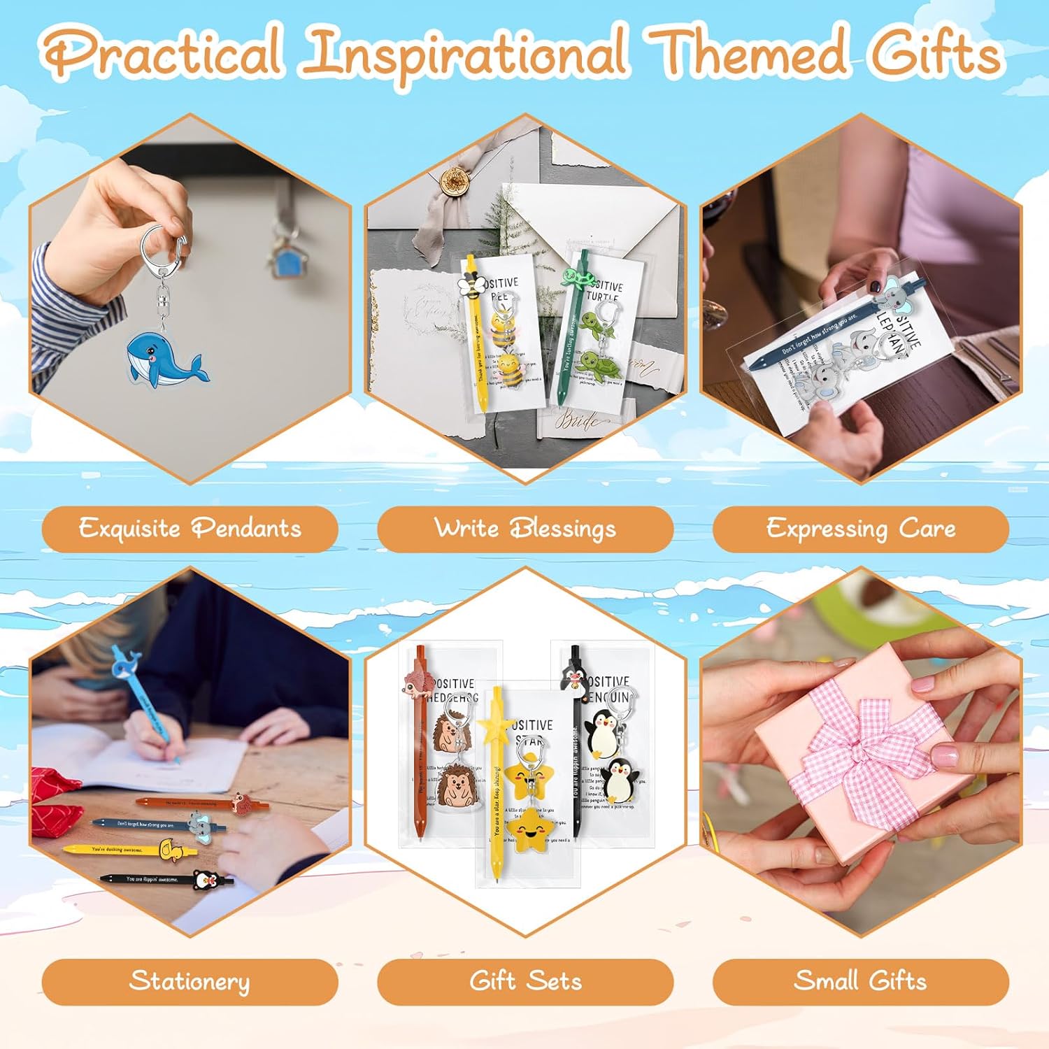 Landical 48 Sets Employee Appreciation Gifts Bulk, Positive Pen Inspirational Keychain with Motivational Card, Thank You Gift for Office Class Favor Coworker Team Teacher (Smart Animal)