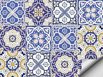 12 Pcs6"x6" Retro Mexican Tile Stickers Peel and Stick Decorative Backsplash Wall Decals Self-Adhesive Water-Proof Removable Vinyl DIY Murals for Kitchen Bathroom Stairs Decor Wallpaper 2