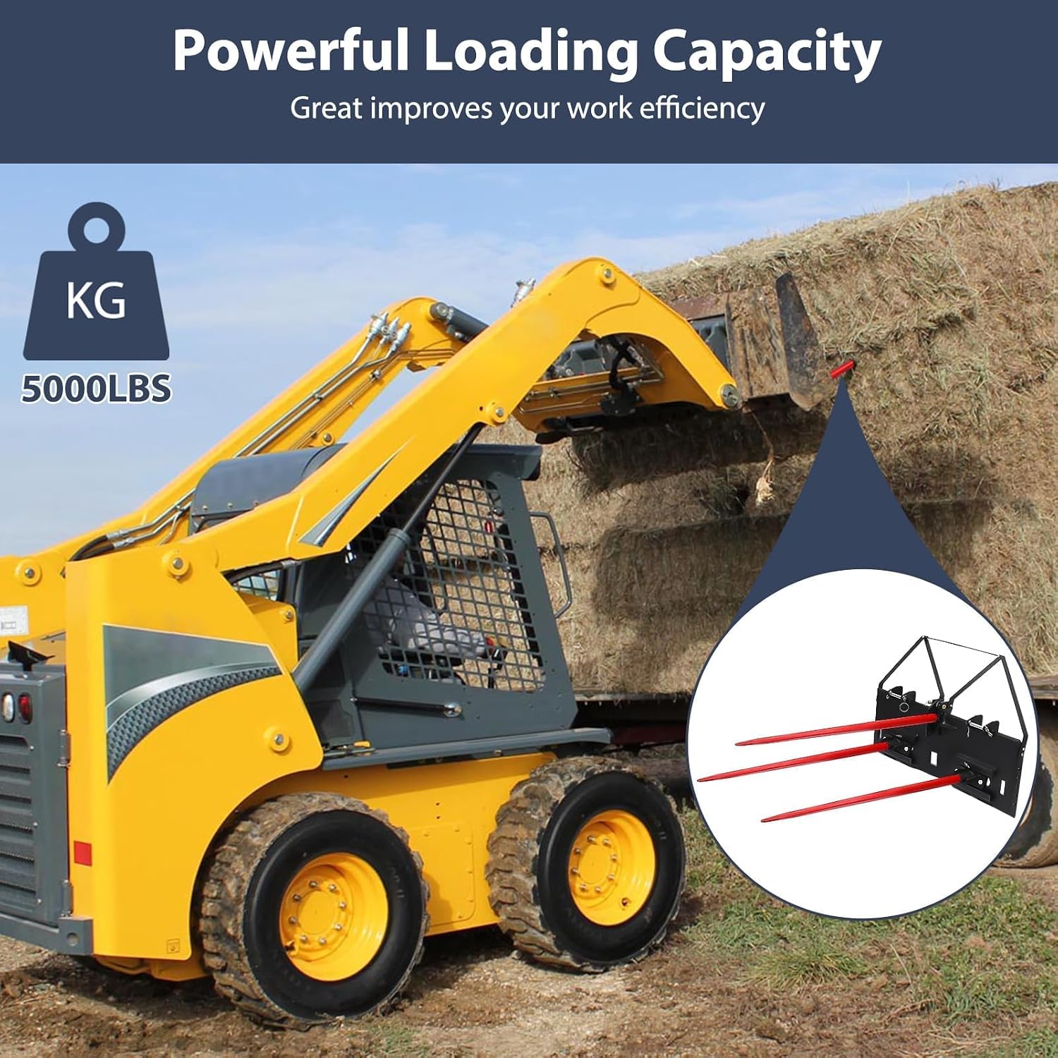49" Heavy Duty Hay Spear, 4500Lbs Capacity Quick Attach Bale Spike with Powder Coating for Tractors, Loaders & Farm Equipment
