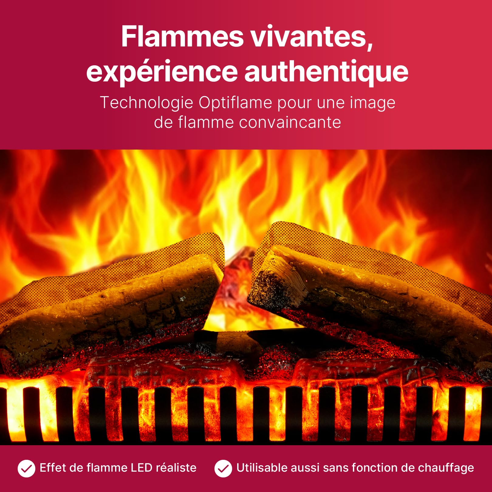 Dimplex Club Cheminée Électrique Autoportant Cheminee Electrique Effet Flamme LED Optiflame avec Lit de Bûches Chauffage 2 KW Activable Télécommande Incluse