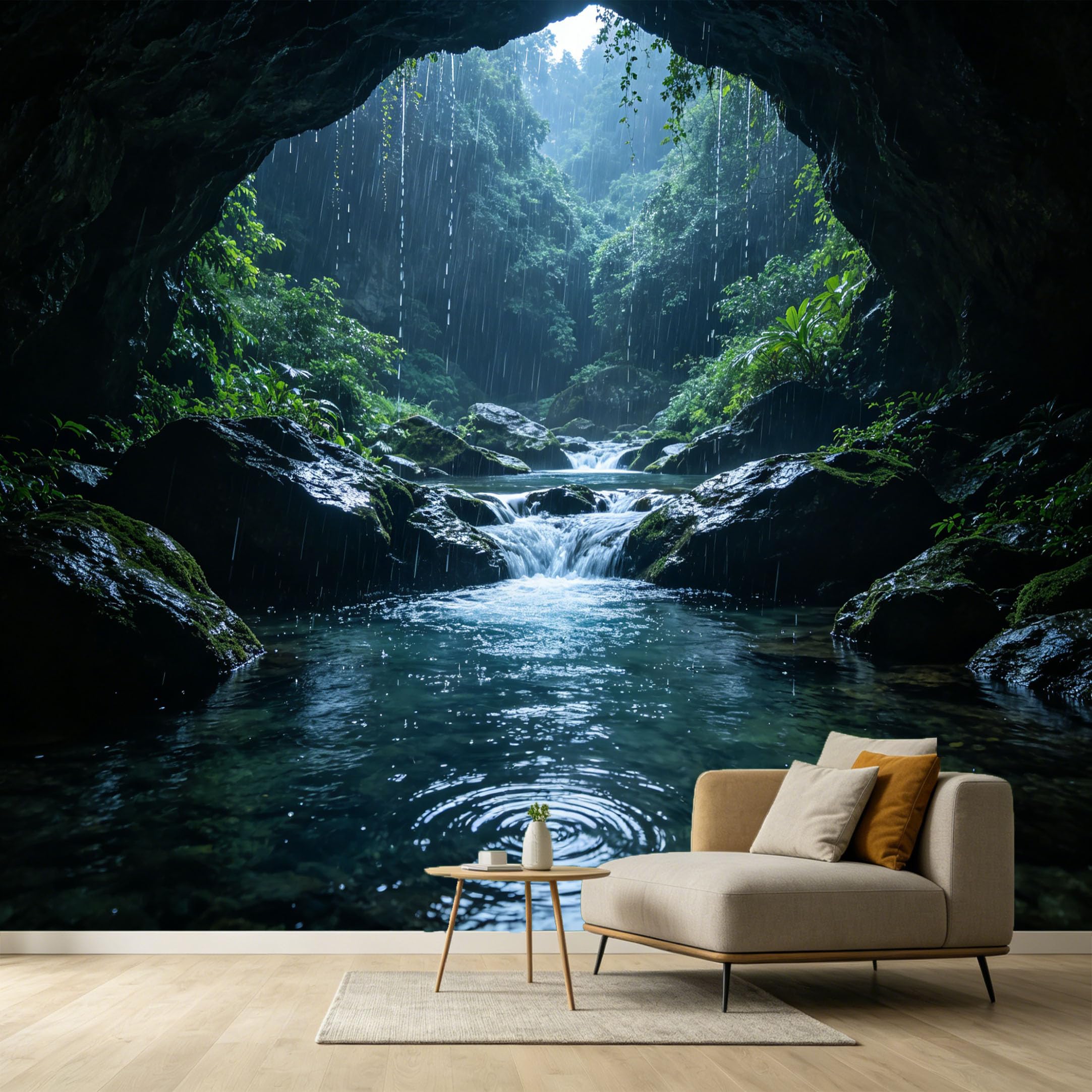 Custom Size Wall Murals Rainforest Cave Waterfall Landscape Tropical Forest Stream 3D SelfAdhesive Wall Fabric Removable Large Wallpaper for Photo Living Room
