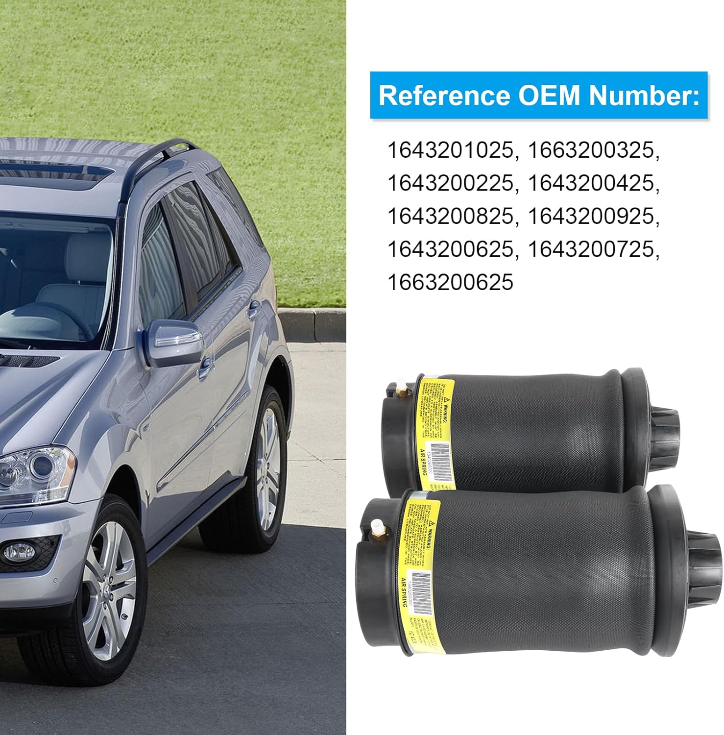 Nifeida 1663200325 Pair Rear Air Spring Bag Suspension Left & Right Kits Compatible with Mercedes-Benz ML-Class 2005-2011 W164/GL-Class 2007-2012 X164 1643200725