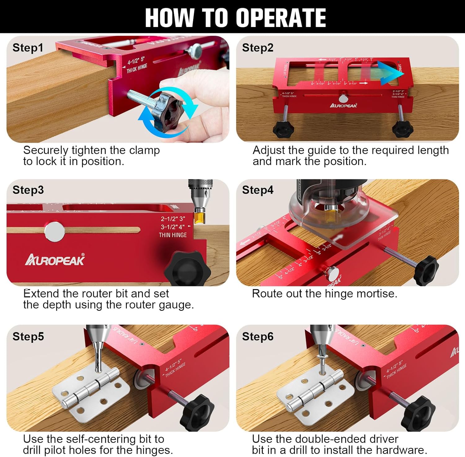 Door Hinge Jig and Door Lock Installation Kit, Aluminum Alloy Hinge Router Template for Hinge Mortising from 2.5" to 5" & Types of Square,1/4",5/8" Radius,Door Hole Drilling Kit for Knob and Deadbolt