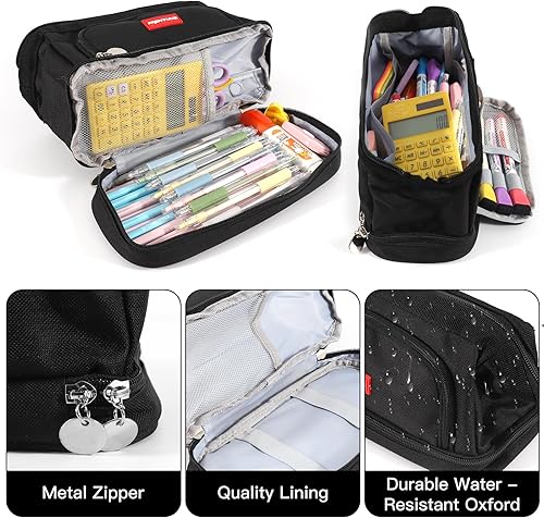 Miniatura 5 de Estuche para lápices, organizador de tres capas de gran capacidad, estuche estético para bolígrafos, almacenamiento de papelería, estuche de