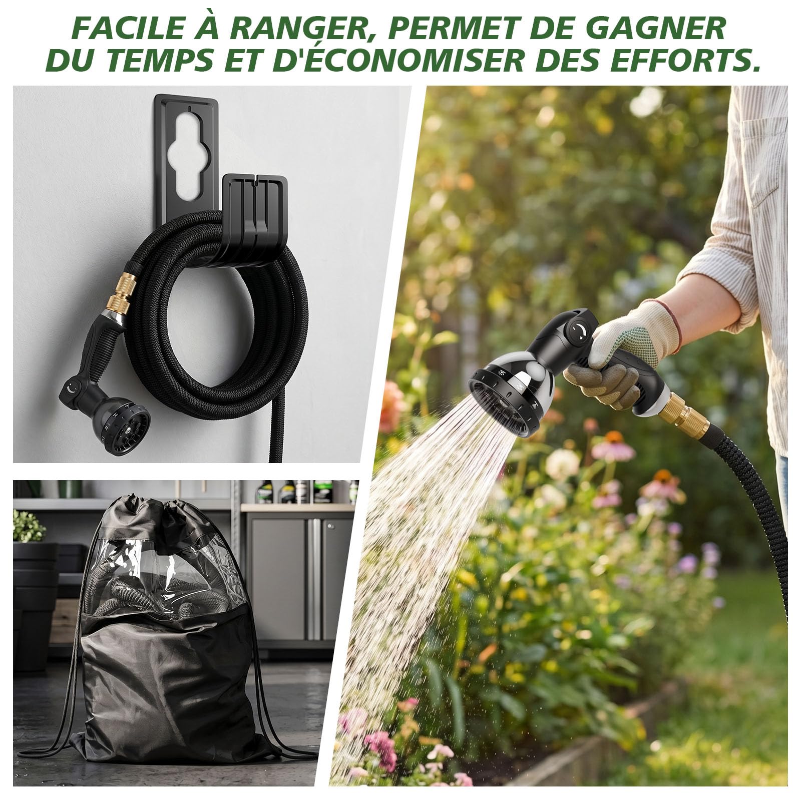 Tuyau Arrosage Extensible 30M - Tuyau D'Arrosage Flexible avec Pistolet à 10 Modes, Raccords Métalliques 1/2" et 3/4" pour Jardin, Lavage Voiture, Nettoyage