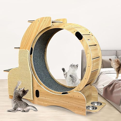 5-in-1 Cat Sports Running Wheel – Wooden Climbing Frame, Cat Litter Fitness Wheel, Scratching Board, Indoor Activity Center – Oversized Roller for Cats
