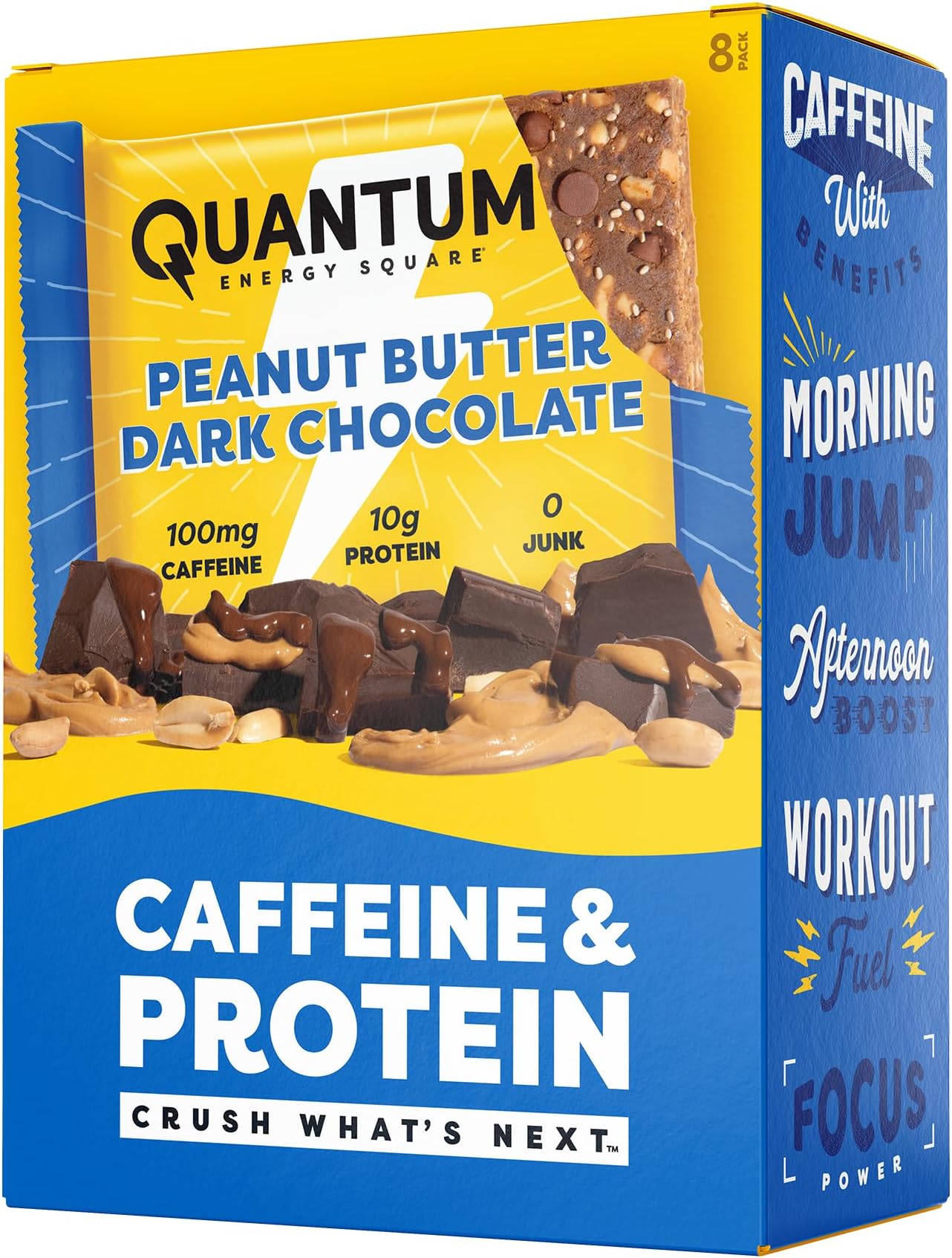 Quantum Energy Square: Energy Bar with Caffeine & 10g Protein. Delicious Healthy Snack On The Go. (Vegan, Gluten-free, Soy-free, Dairy-free) (Peanut Butter Dark Chocolate)