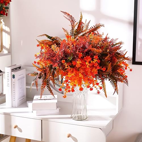 Miniatura 5 de Geosar 24 paquetes de flores artificiales de otoño, resistentes a los rayos UV, plantas artificiales para exteriores, flores sintéticas amarillas y