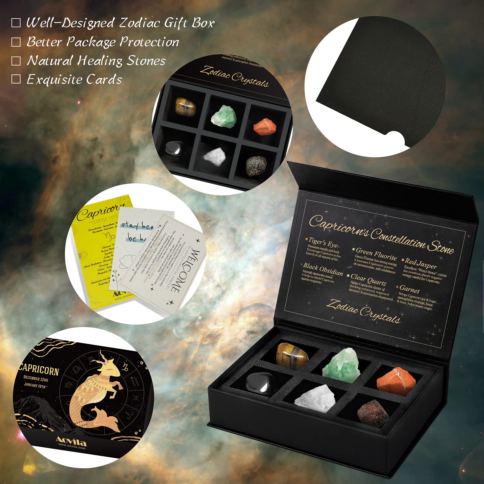 Aovila Regalo di Compleanno per Donna Cristallo Pietra Portafortuna Segno Zodiacale Capricorno Regalo Zodiaco Oroscopo Astrologia Regalo Anniversario San Valentino per Donna Mamma