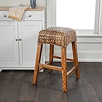 Vista 5 de JONATHAN Y CSL1101A Maui 25.5 pulgadas, taburete rústico bohemio de jacinto/madera sin respaldo para el hogar, cocina, comedor, espacios de trabajo