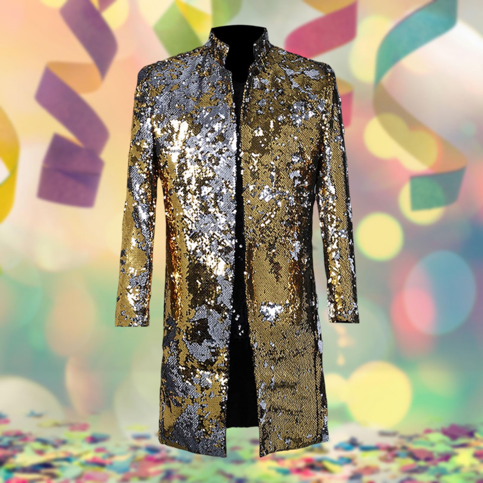 Generisch Papillon da uomo con paillettes in stile casual per spettacoli sul palco con giacca a maniche lunghe