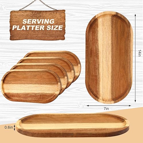 Miniatura 7 de 4 bandejas de madera de acacia ovaladas de madera rústica, bandeja decorativa grande de madera natural para comida, charcutería, queso, pan, fruta,