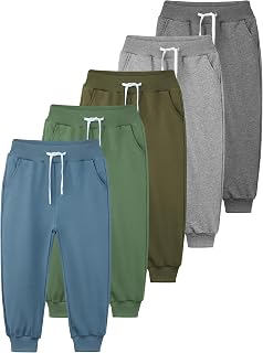 5 Pack Toddler Boys Sweatpants Athletic Pull-On Pants with Drawstring and Pockets Boys Active Cotton Jogger Pants