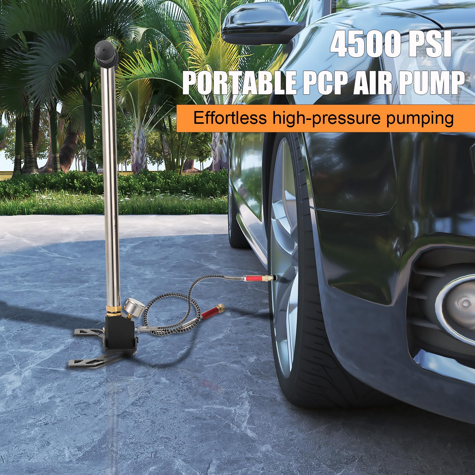 Pompa Manuale per PCP, 3 Stadi Pompa a Mano Pompa ad Aria Compressa 4500PSI ad Alta Pressione, Fucile ad Aria con Manometro, Acciaio Inox per Pistole ad Aria Compressa, Bombola Subacquea‌