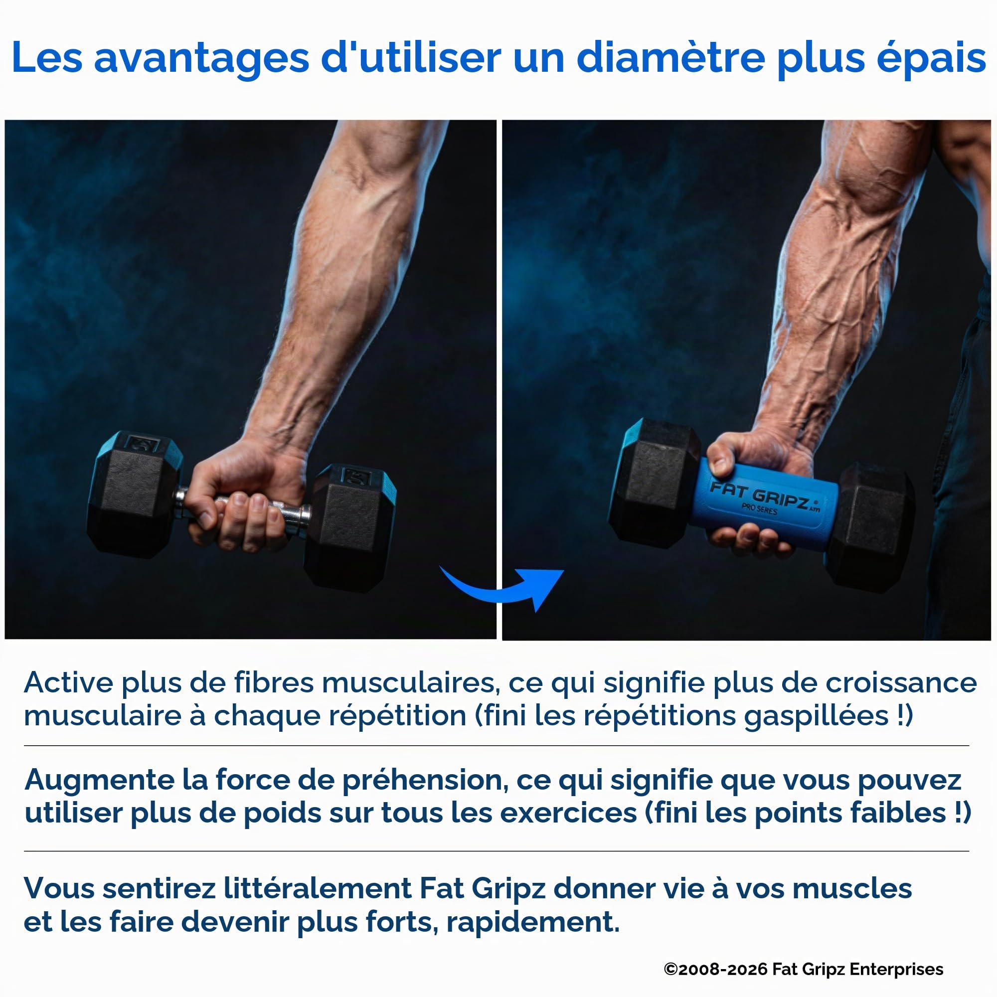 Fat Gripz Pro - La façon prouvée de développer biceps et avant-bras simplement et rapidement (5,7 cm Diamètre)