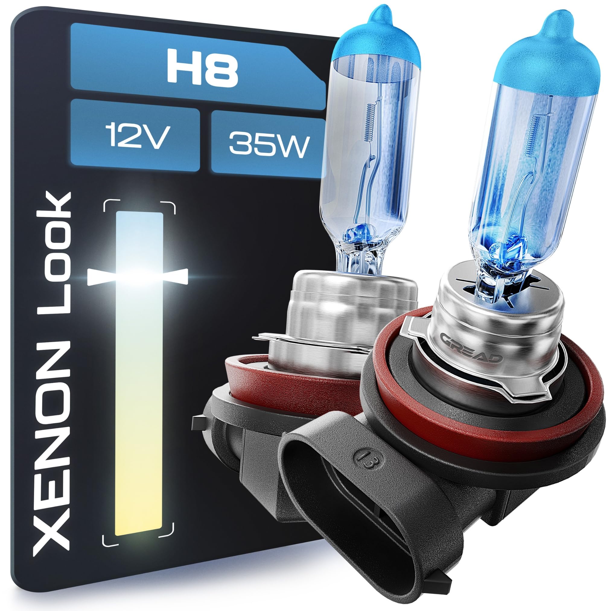 Gread - 2x Lampada alogena H8 Xenon Style - bianco - 8500k 35W - E-Mark