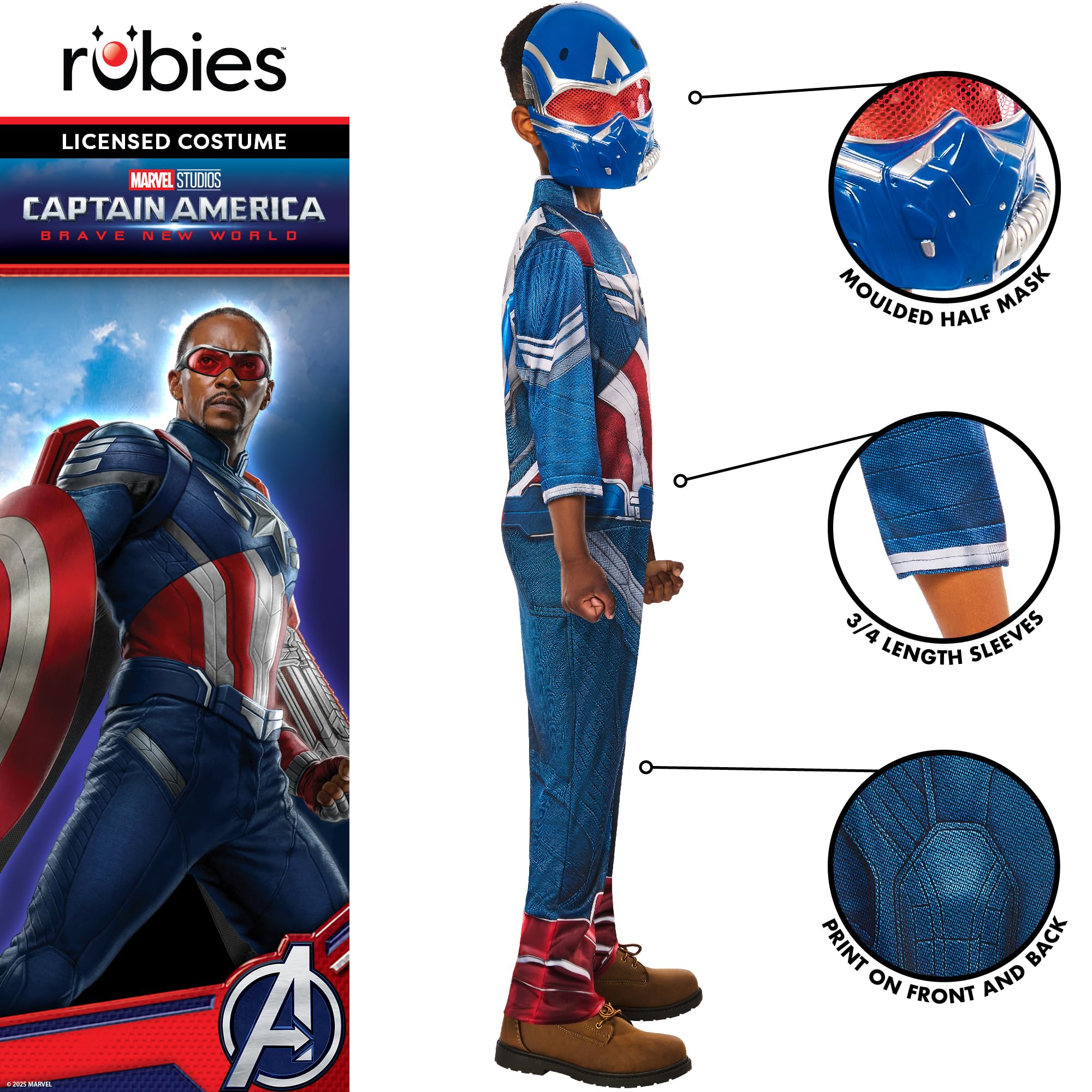 Rubies Official Brave World Captain America Child Costume, Kids Fancy Dress, Size 5-6 Years Halloween, Standard - Image 3