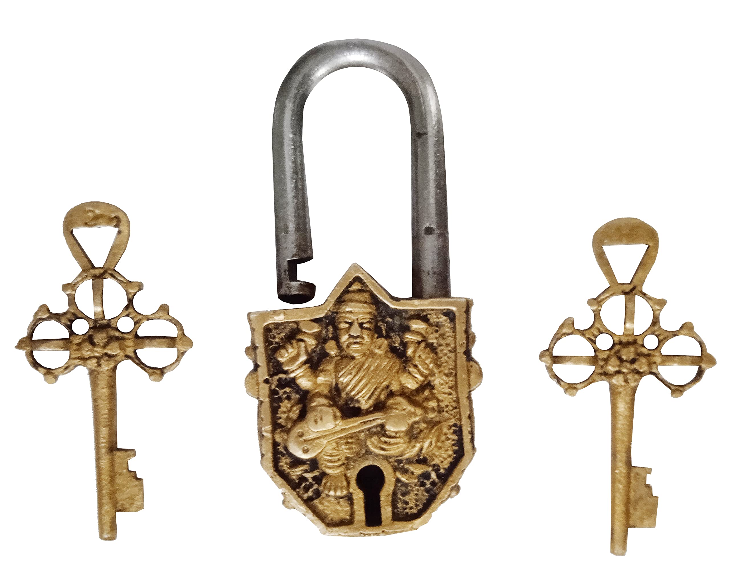 Cadenas antique en laiton petit modèle serrure vintage pour meuble ancien