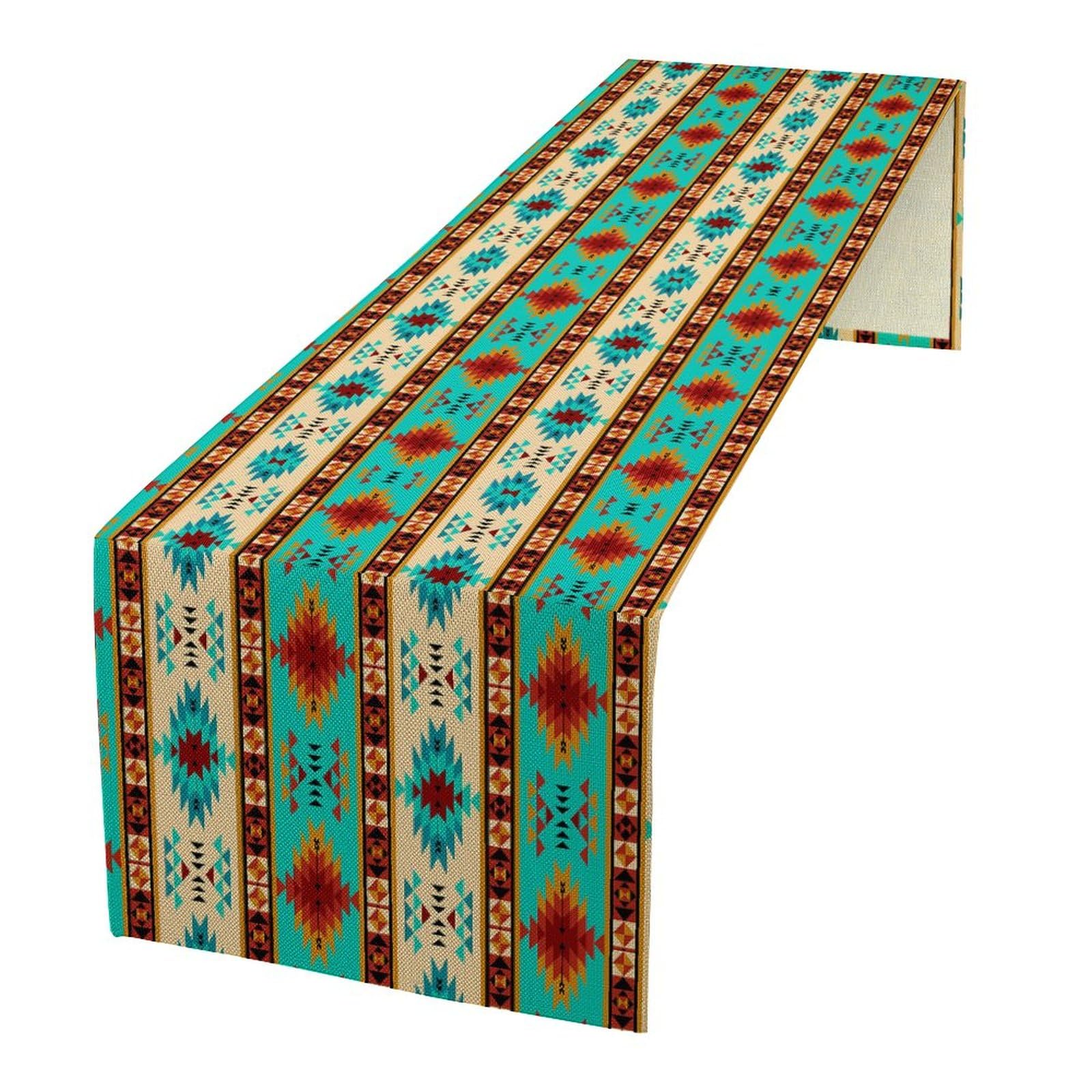 Aztec Print Table Runner, Ethnic Style Native American Ethnic Southwest Table Runners Dresser Scarves Table Setting Decor for Garden Farmhouse Party Family Dinner Home 13x90in