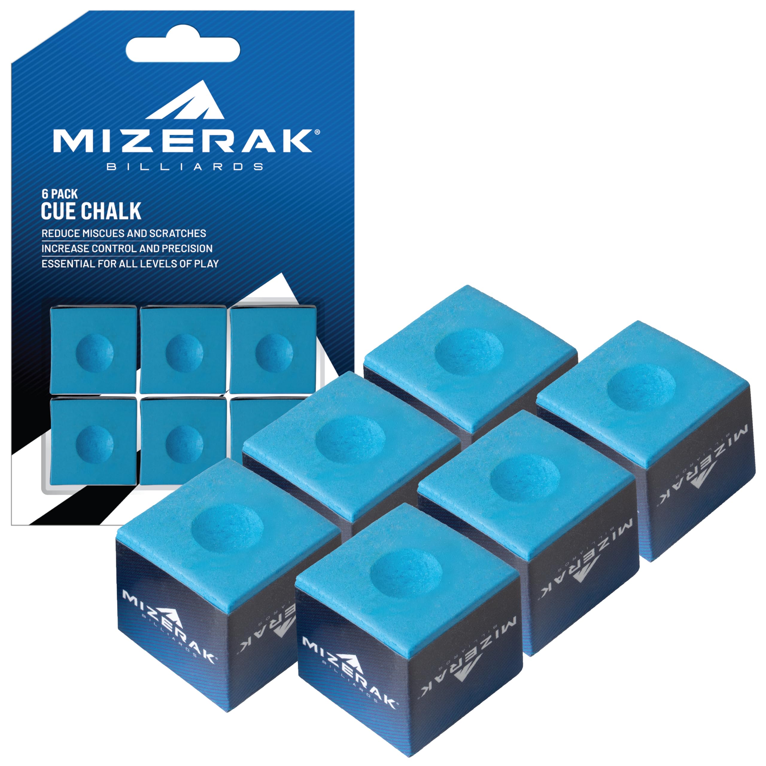 Mizerak Tournament-Grade Cue Chalk – 6 Pack – Pool Chalk Cubes for Accuracy, Cue Ball Control, and Reduced Miscues – Must-Have Pool Accessory