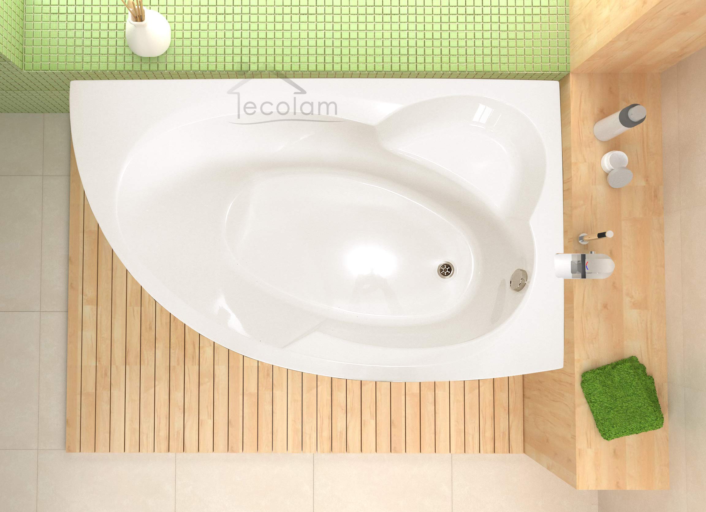 ECOLAM® Badewanne Wanne Eckwanne Eckbadewanne Acrylwanne Carmen Acryl weiß 170x100 cm RECHTS + Schürze Ablaufgarnitur Ab- und Überlauf Automatik Alcaplast Füße Silikon Komplett-Set