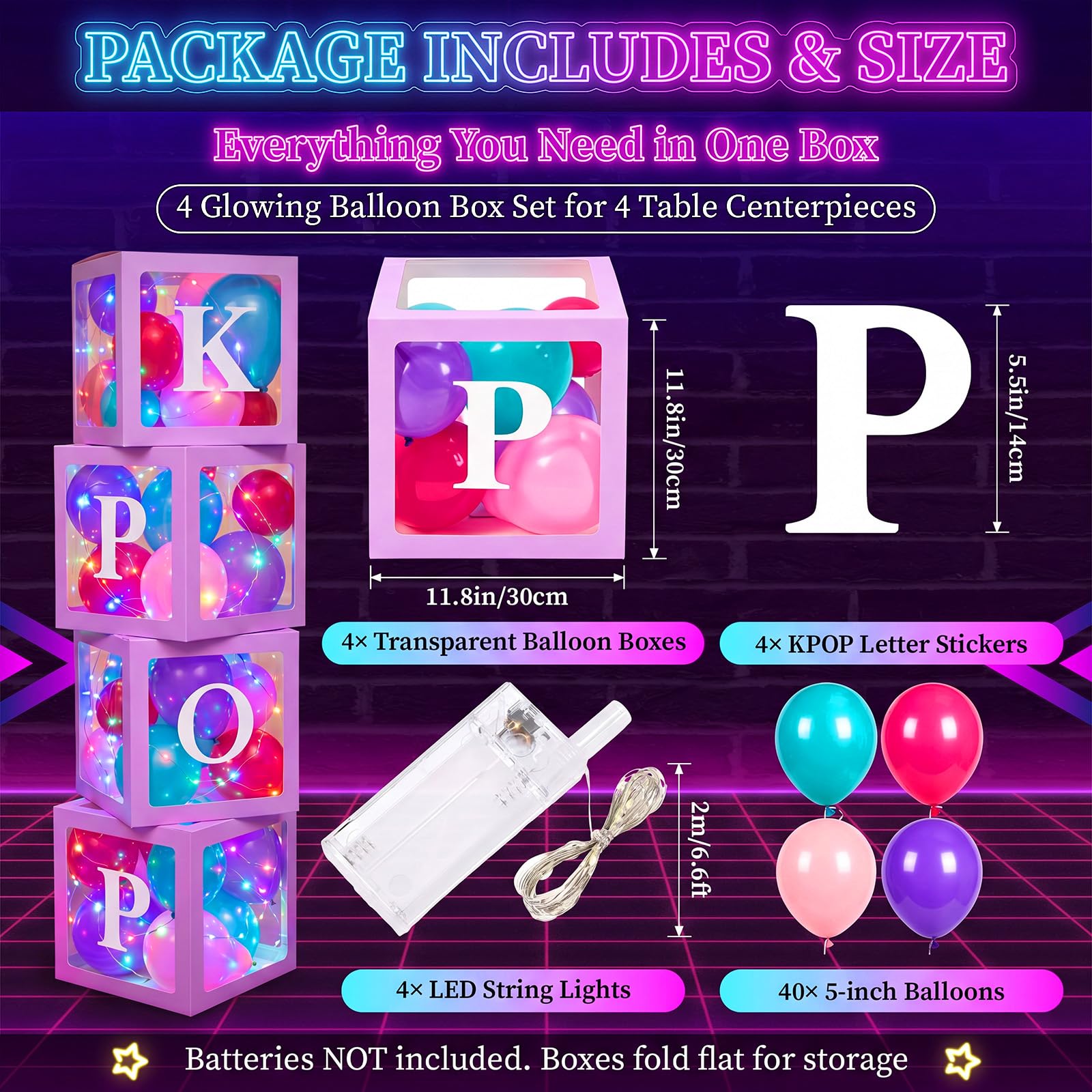 Jetec Juego de 4 cajas de globos Kpop transparentes para decoración de
