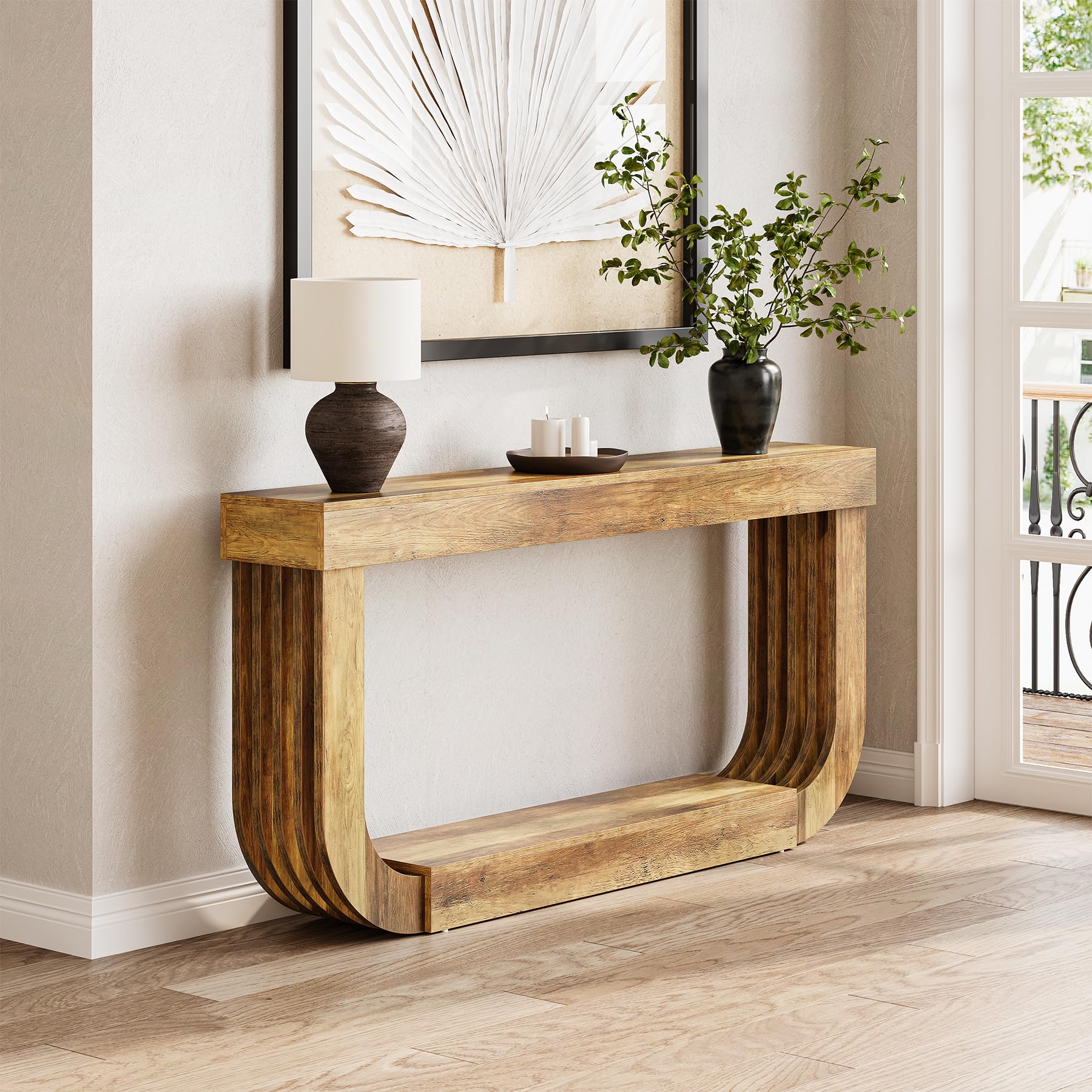 Photo 1 of **MAJOR DAMAGED**PARTS ONLY**LITTLE TREE 70.9-Inch Extra Long Narrow Console Table, 2-Tier Brown Wooden Sofa Table for Living Room, Large Hallway Foyer Table with Heavy Duty U-Shaped Pedestal
