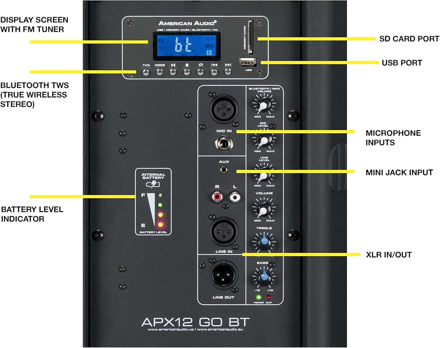 adj Products, APX12 GO BT, Battery Powered 200W Active Loudspeaker (12 Inch)