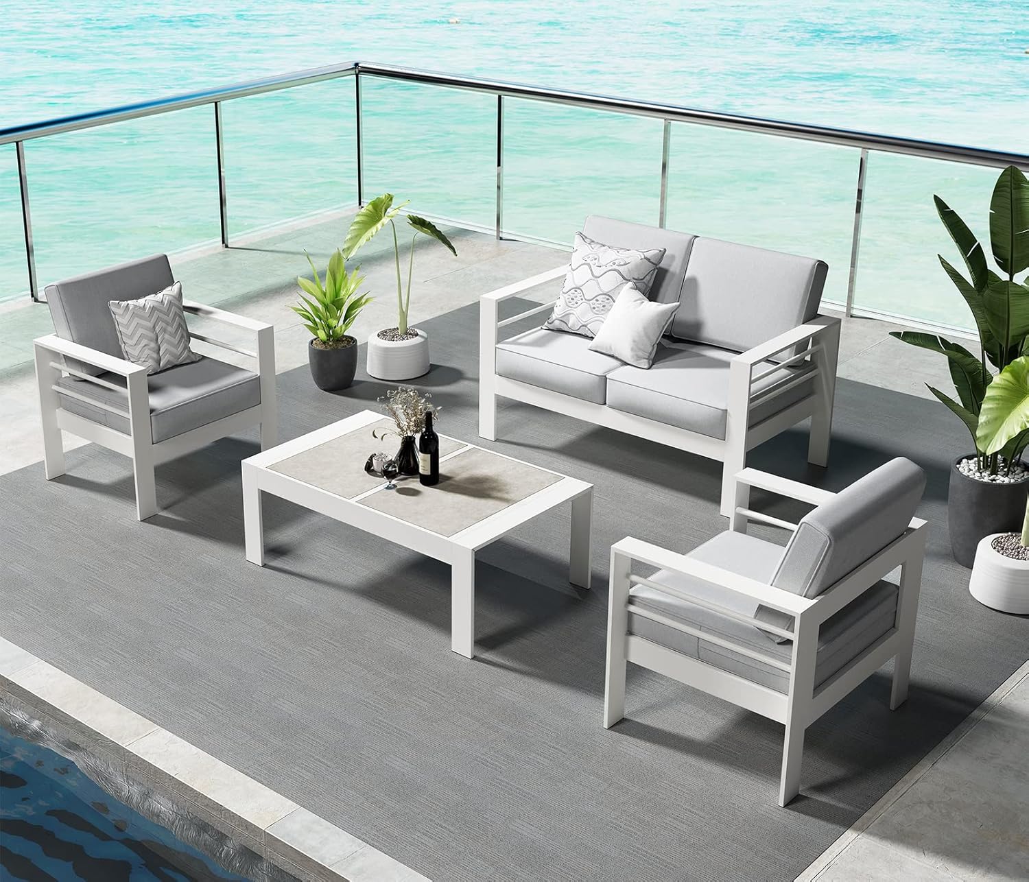 Vakollia 4 Pieces Modern Aluminum Patio Furniture Set