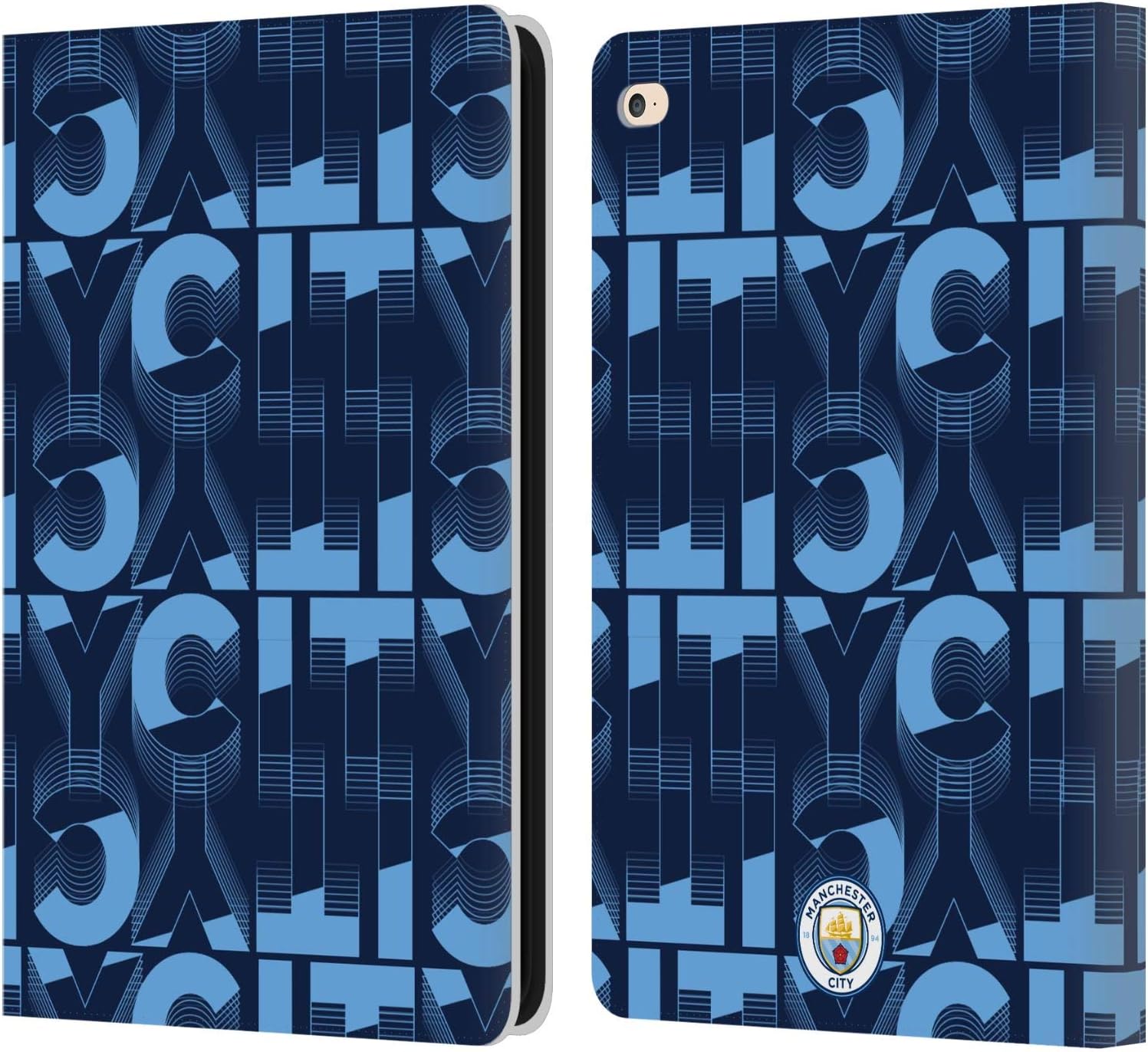 Head Case Designs Officially Licensed Manchester City Man City FC Dark Blue 2 Patterns Leather Wallet Case Compatible with Apple iPad 9.7 2017 / iPad 9.7 2018
