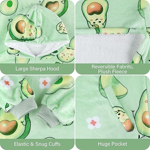 Vista 4 de LetsFunny Manta con capucha, manta de forro polar Sherpa de gran tamaño, súper suave, cálida y acogedora con bolsillo gigante, para mujeres, Aguacate