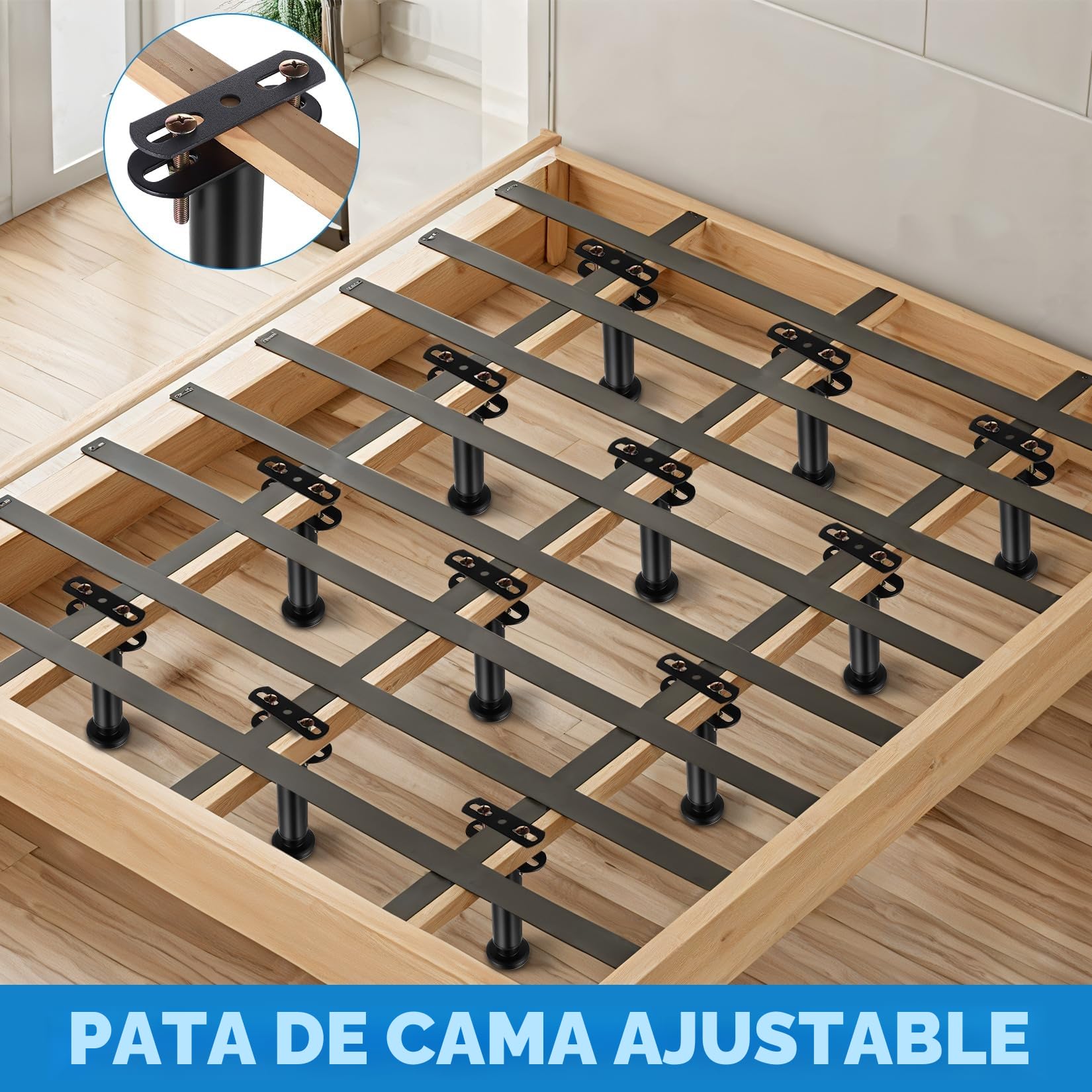 4 Pcs Patas de Somier Regulables 18-32cm de Altura, Patas para Muebles Altura Regulable, Pata de Cama Ajustables de Metal, Soporte Pata para Camas Somieres Sofas Armarios Mesas