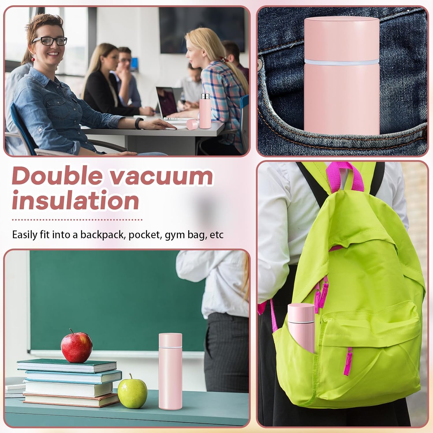 Irenare 5oz Mini Water Bottle Mini Insulated Stainless Steel Bottle Purse Water Bottle Cute Leak Proof Flask Keeps Drink Cold and Hot for Purse Women(Light Pink,1 Piece) - Image 5