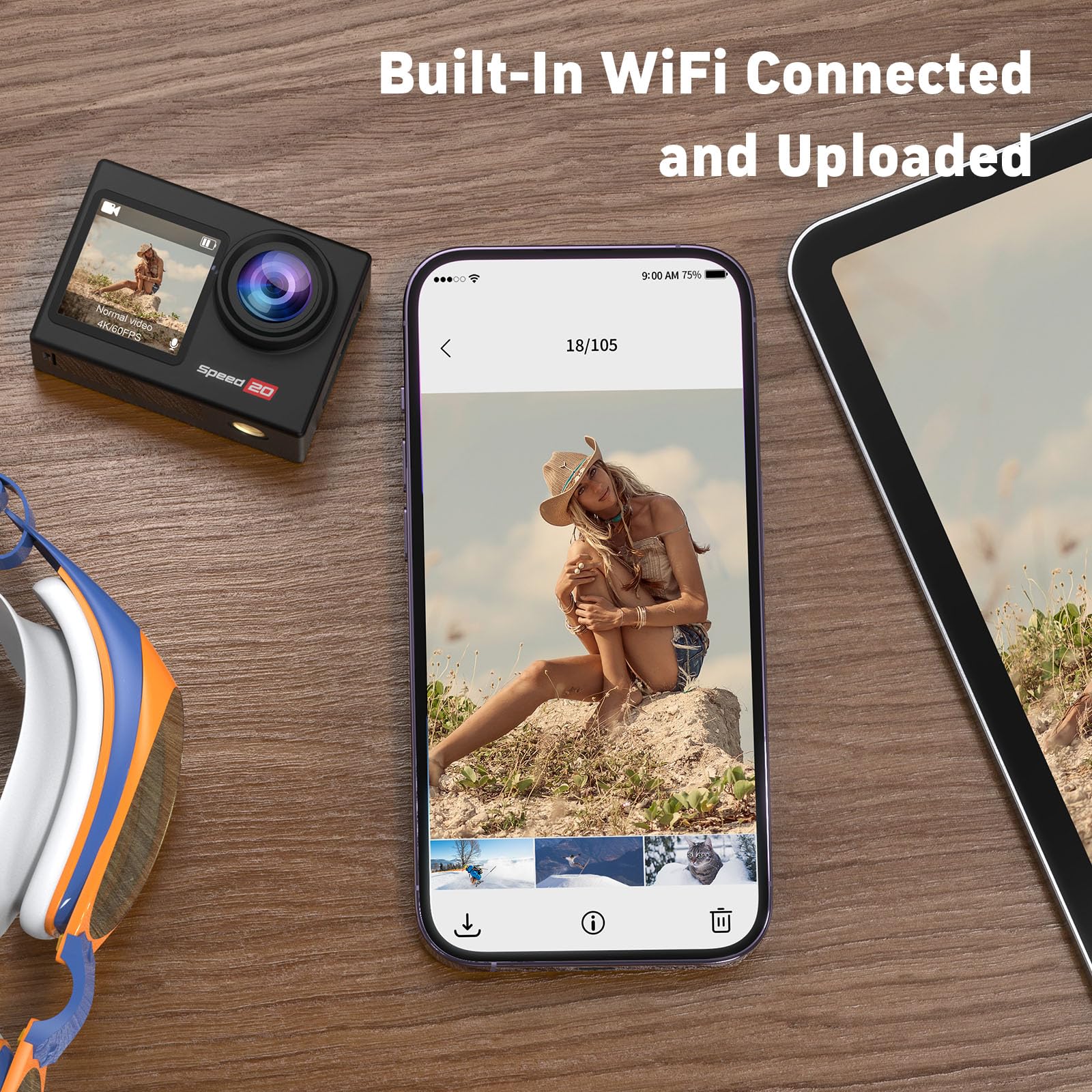 Speed 20 Action Cam 4K60FPS 40MP WiFi Unterwasserkamera 40M Wasserdicht Ultra HD Touchscreen 170° Ultra-Weitwinkel EIS Stabilisierung 5X Zoom