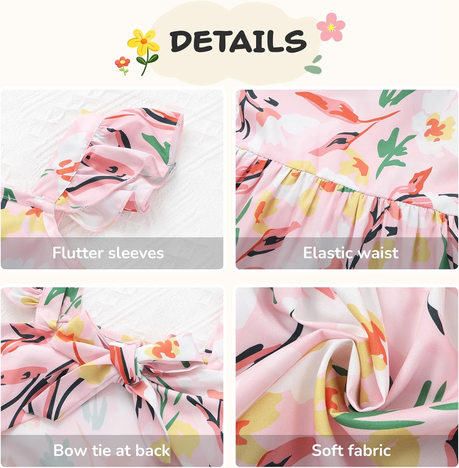 Girls Summer Floral Dresses Tie Back Flutter Sleeves Casual Spring Dress for 4-12 Years - Image 7