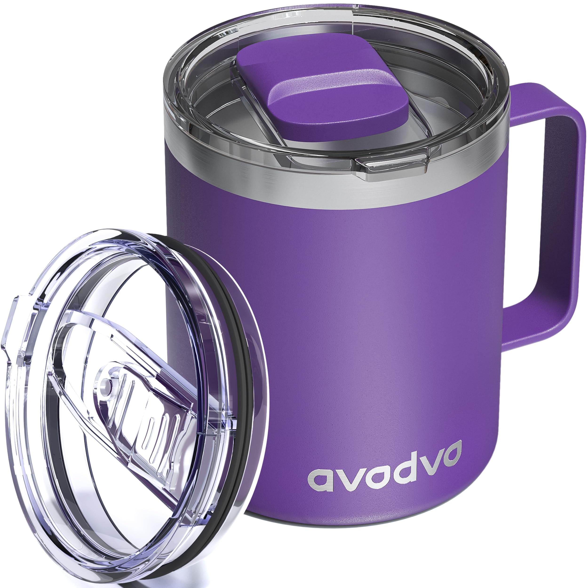 12oz Insulated Coffee Mug with 2 Lids &amp; Handle, Stainless Steel Cup