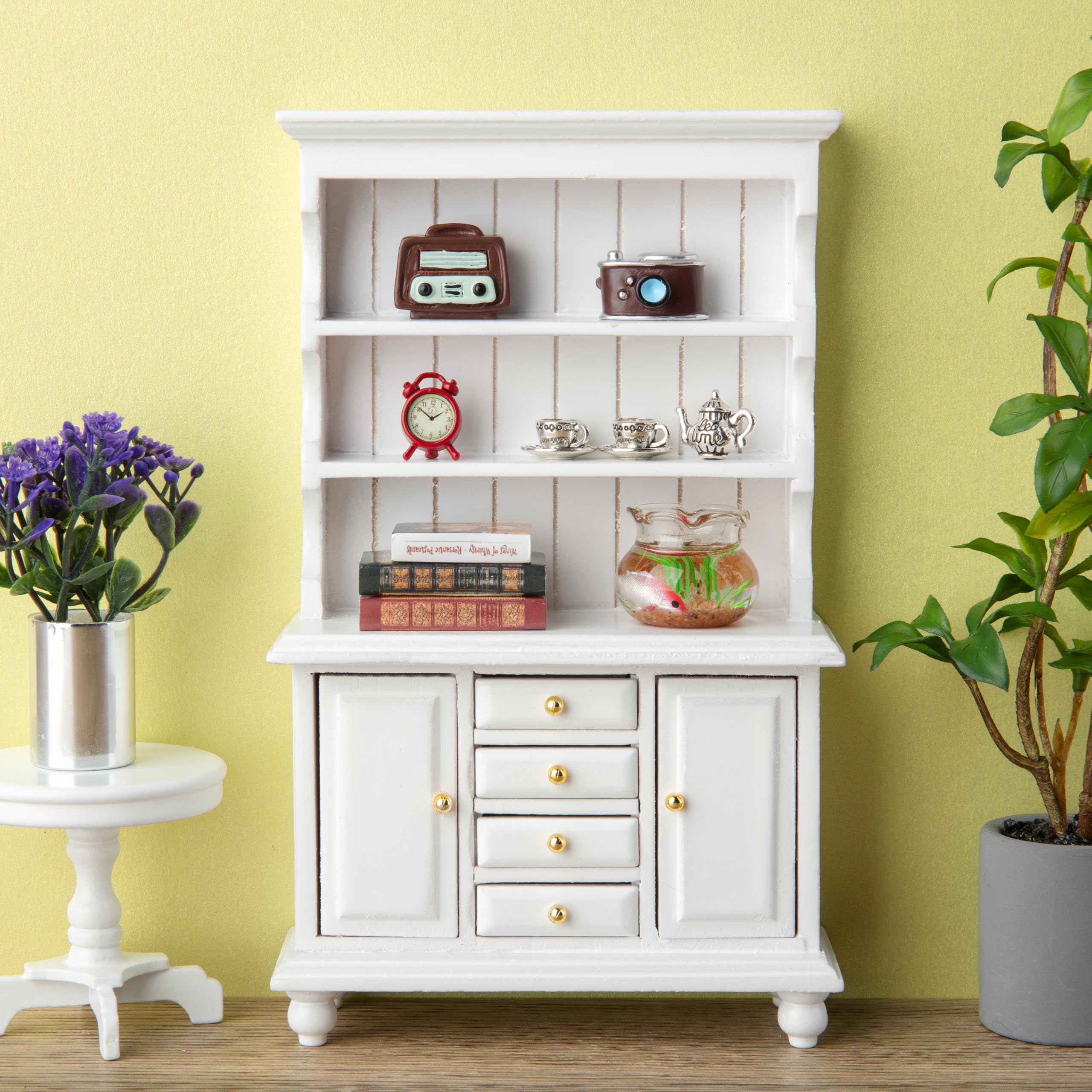 1:12 Set Librerie Per Case Delle Bambole, 11 Pezzi Mini Libreria In Legno Con Sveglia, Acquario, Libri, Tazzine Da Caffè Accessori Per Soggiorno, Sala Da Pranzo, Studio E Altre Scene