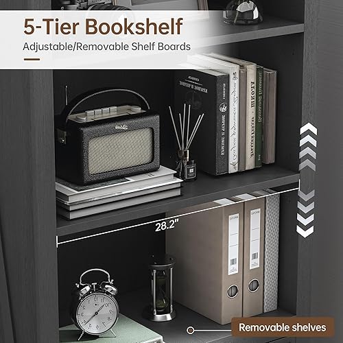 Miniatura 3 de Gabinete de almacenamiento para libros, armario de almacenamiento de pie con puertas y estantes ajustables para estudio, sala de estar, dormitorio,