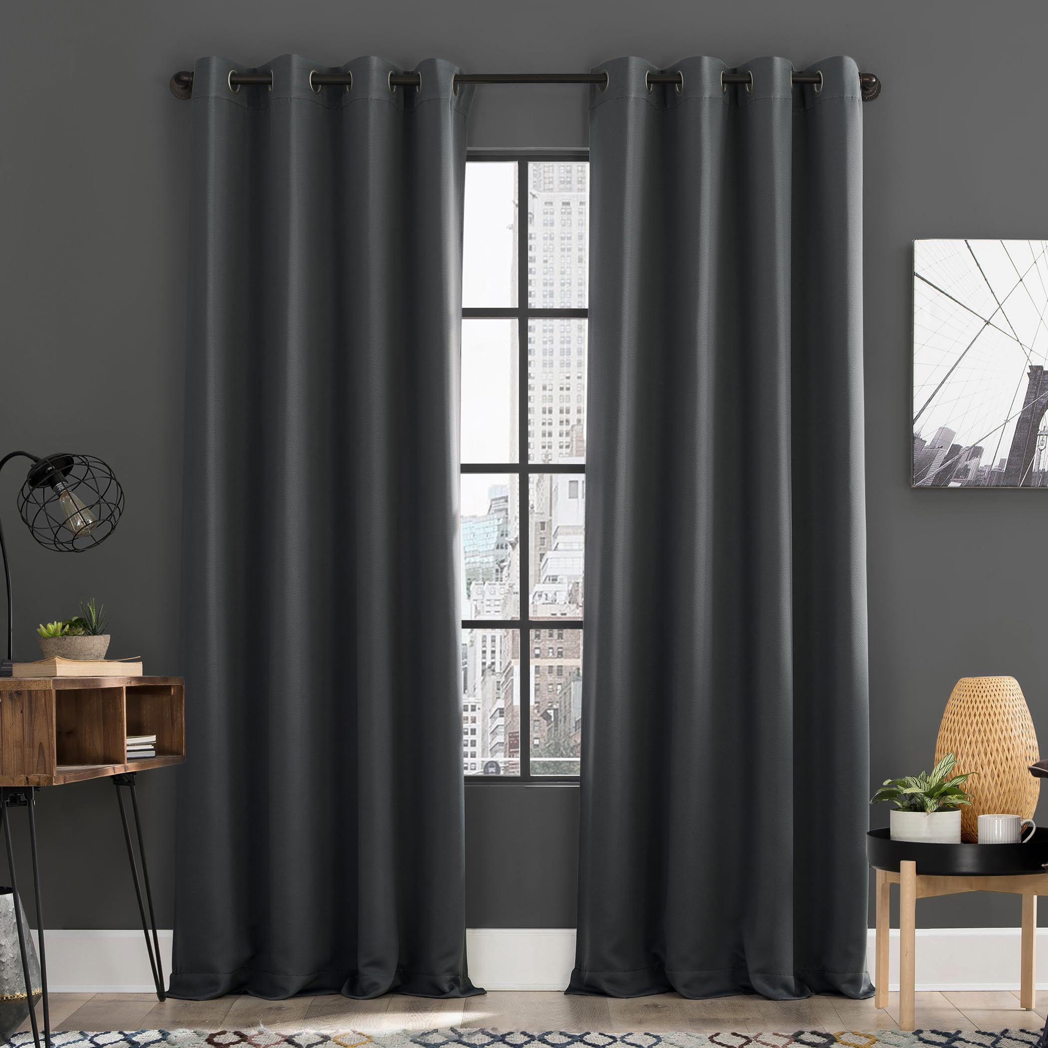 Sun ZeroSoho 2-Pack Energy Saving Noise Reducing Blackout Grommet Curtain Panel Pair, Charcoal Gray, 54" W x 84" L (2 Panels)