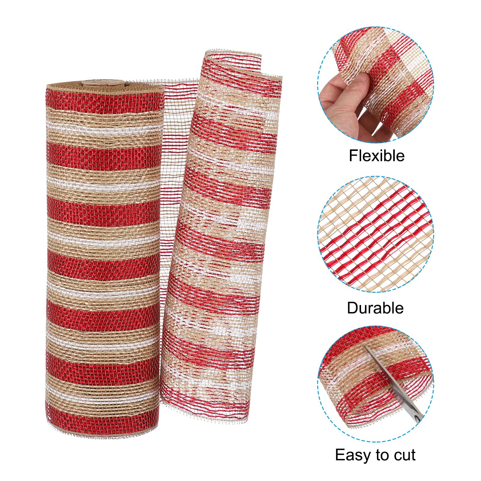 PATIKIL Decorative Mesh Ribbon, 10 Inch x 10 Yard Mesh Ribbon Roll Foil Metallic for Christmas Tree Wreath Decoration Red/White - Image 3