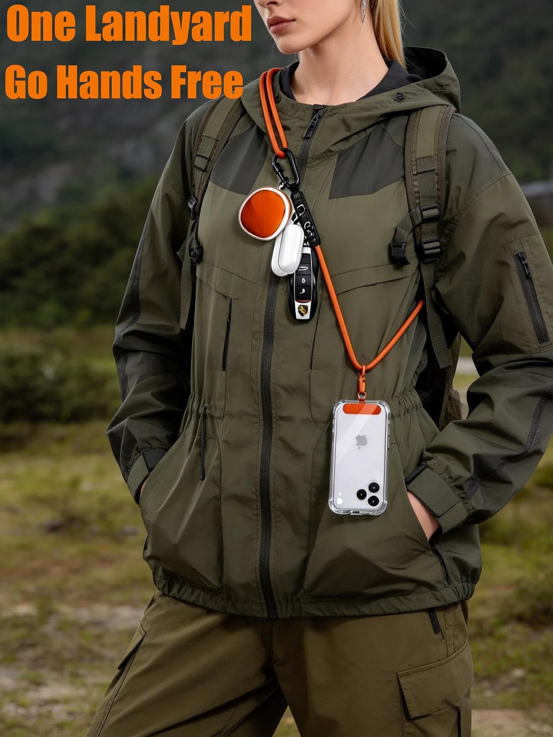 Phone Lanyard Phone Strap Crossbody with Hanging Loops 2 Tabs Adjustable Anti Theft for iPhone 17 Pro Max All Phones Skin-Friendly Universal Cell Phone Neck Lanyard for Daily Outdoor Orange image 2