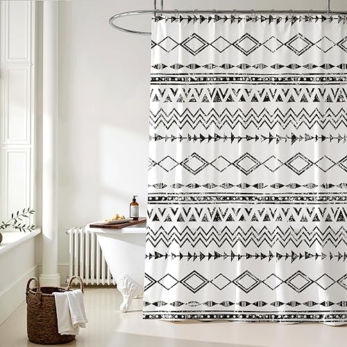 Juego de cortinas de ducha artísticas cortina de ducha azteca vintage, tela impermeable geométrica tribal nativa del suroeste, decoración de baño