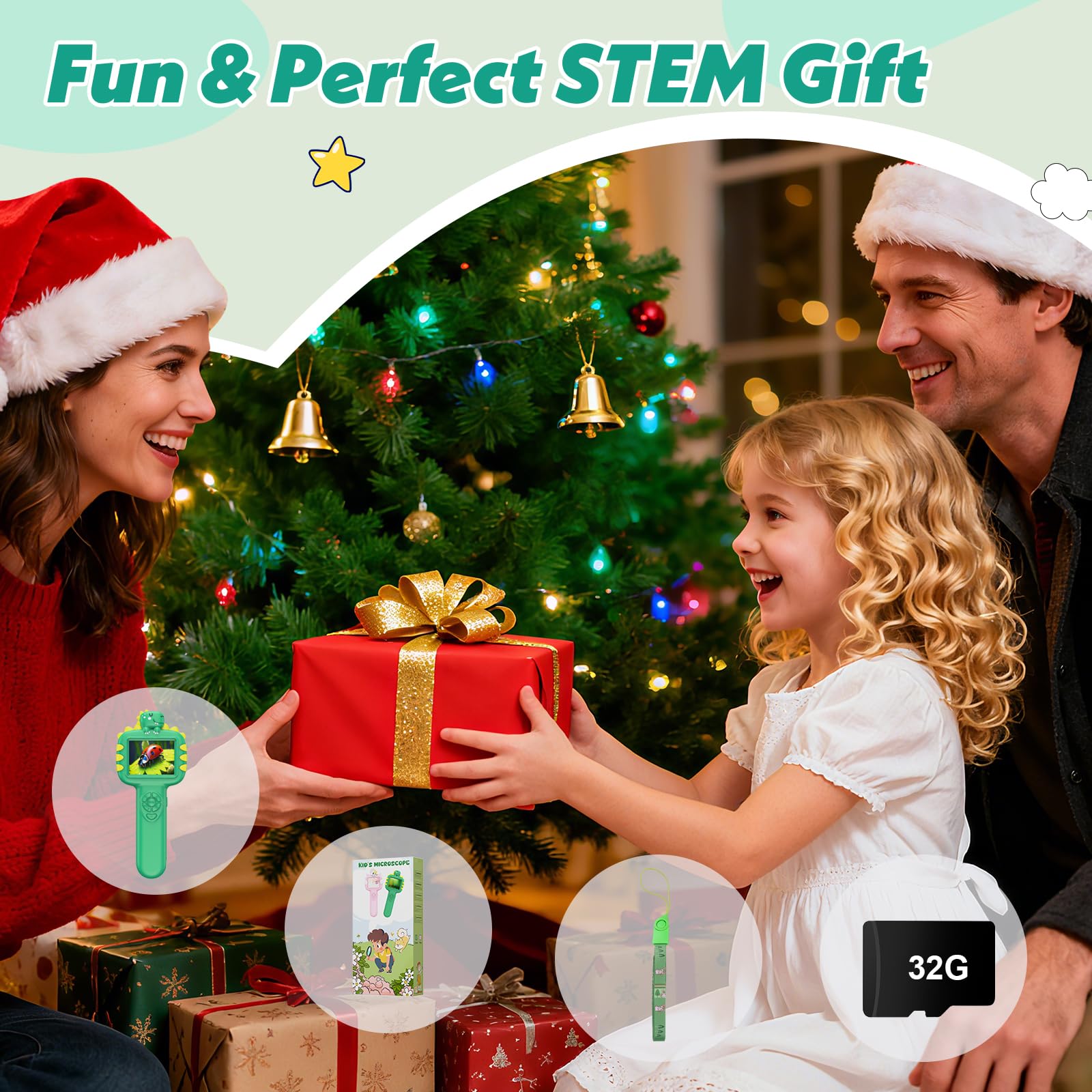 Microscope for Kids Gifts Toys Science, Mini Handheld Digital Pocket Microscope Requiring Direct Surface Contact, Educational STEM Toy for Boys Girls Ages 8–12, Christmas Birthday Gift Idea