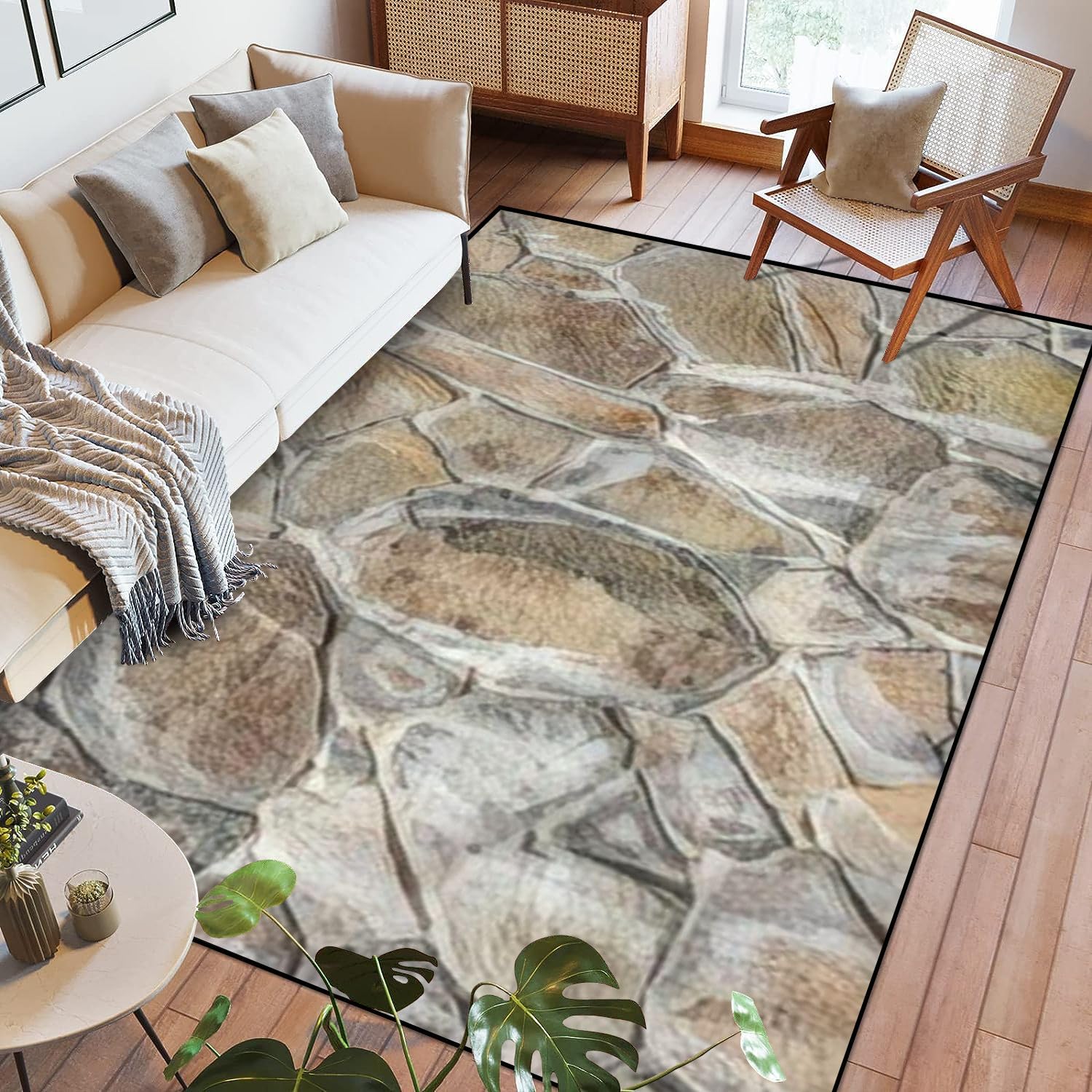 Area Rug Texture a Stone for Decorating facades Buildings Internal Washable 6x9 feet Large Rugs for Bedroom Kitchen Living Room Non Slip Outdoor