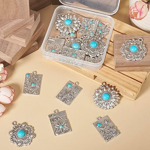 Miniatura 8 de Colgantes de estilo tibetano, dijes de piedra turquesa sintética para collar, pulsera, joyería, fabricación de artesanías, Gema, No es una piedra