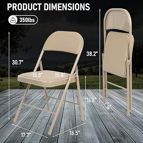 Miniatura 2 de Juego de 6 sillas plegables acolchadas color caqui, cómodas sillas portátiles apilables para interiores y exteriores, eventos, fiestas, oficina,