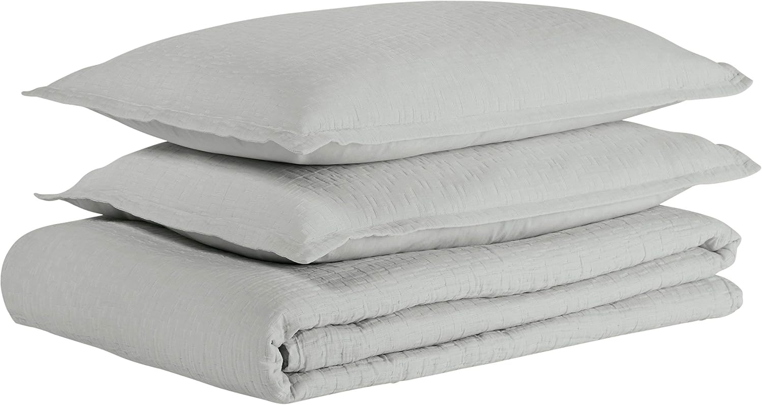 Amazon Brand – Stone & Beam Locklar 100% Cotton Lightweight Textured Full / Queen Coverlet Set, Easy Care, 90 x 90, Grey