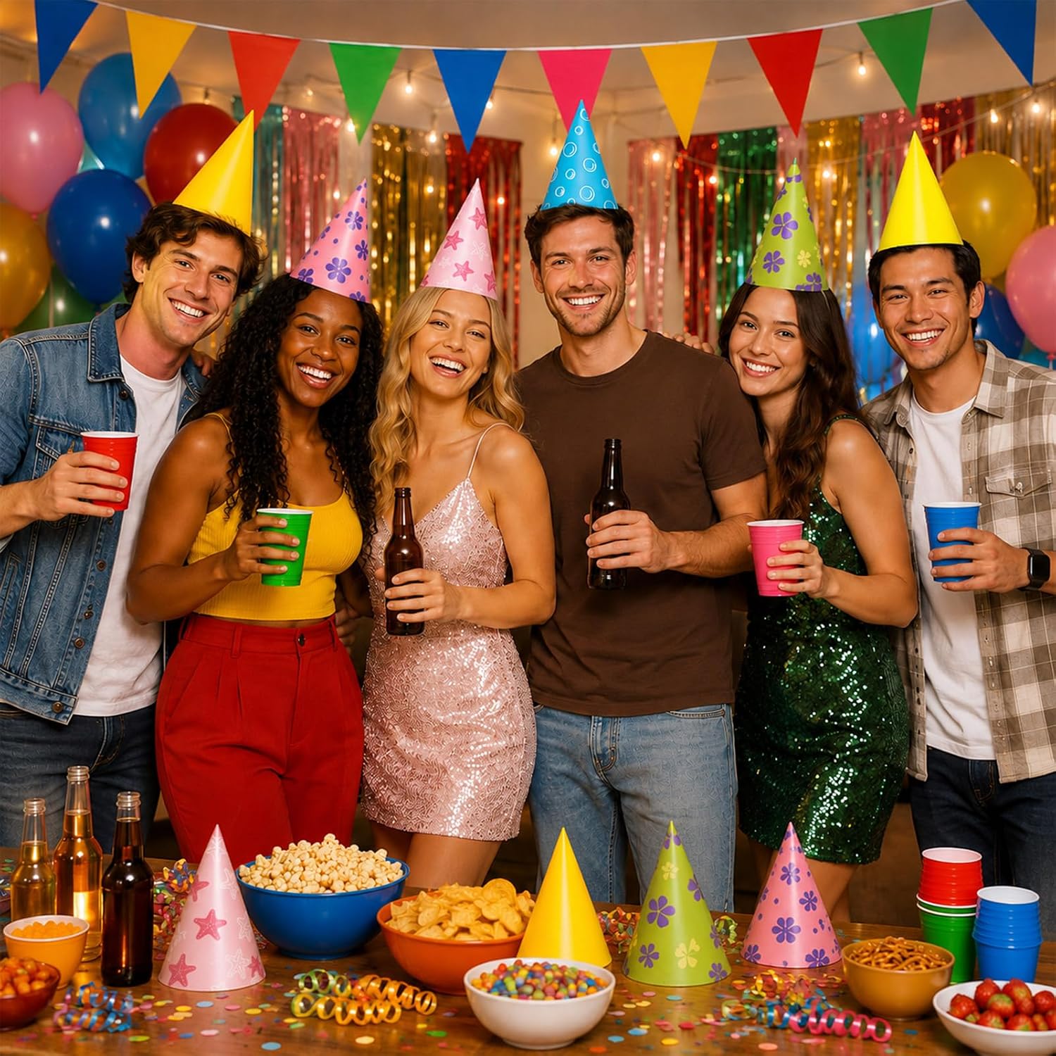 24 Pcs Cartoon Birthday Party Hats Ocean Theme Paper Cone Hats | Under The Sea Paper Headwear with Elastic String, Vibrant Colors, Underwater,Cartoon,Birthday,Adults Boys Girls Bulk